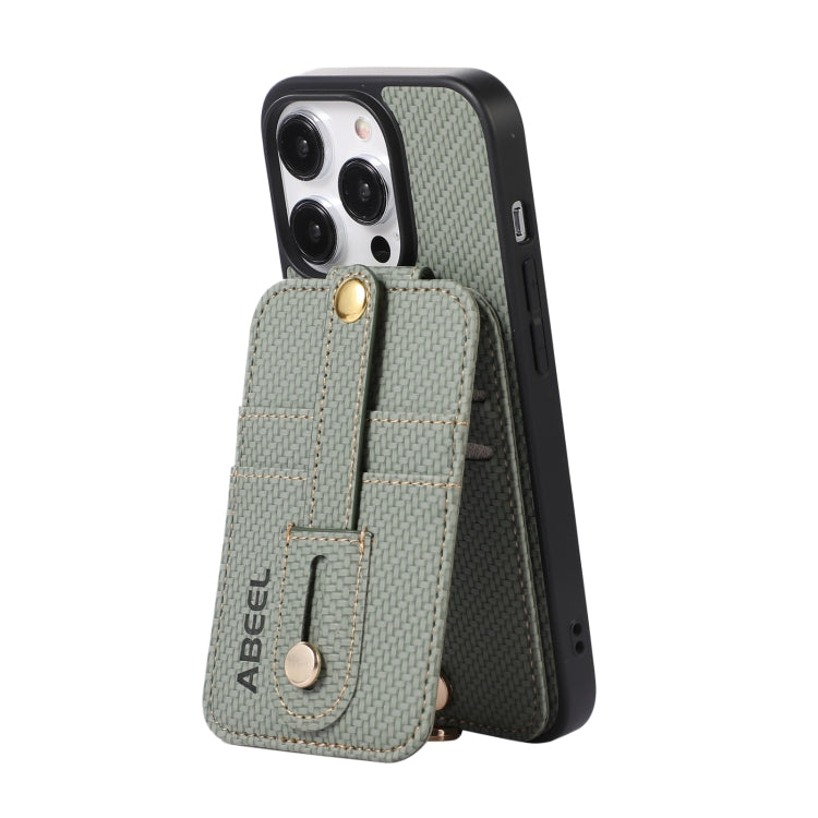For iPhone 15 Pro ABEEL Carbon Fiber RFID Card Holder Phone Case(Green) - HoMEdemic™ 