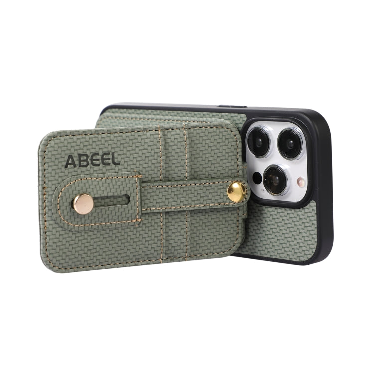 For iPhone 15 Pro ABEEL Carbon Fiber RFID Card Holder Phone Case(Green) - HoMEdemic™ 
