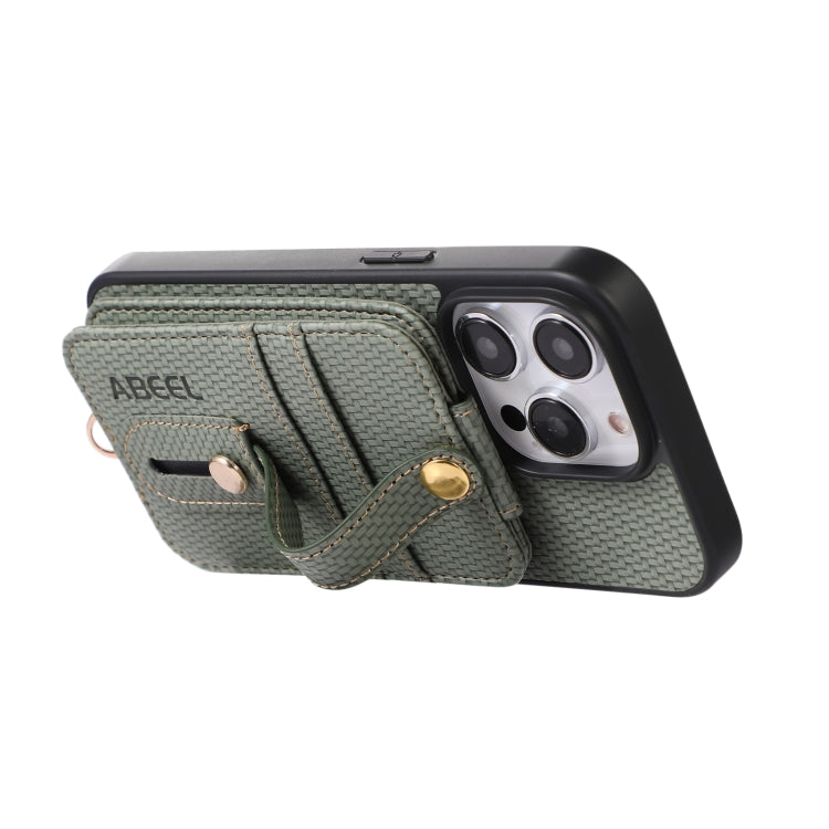 For iPhone 15 Pro ABEEL Carbon Fiber RFID Card Holder Phone Case(Green) - HoMEdemic™ 