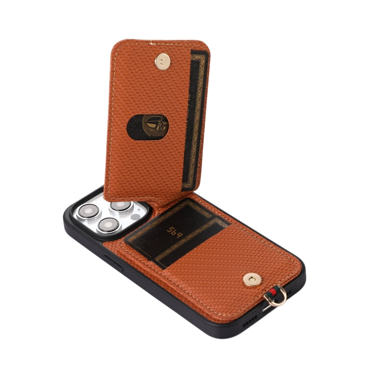 For iPhone 15 Pro Max ABEEL Carbon Fiber RFID Card Holder Phone Case(Brown) - HoMEdemic™ 