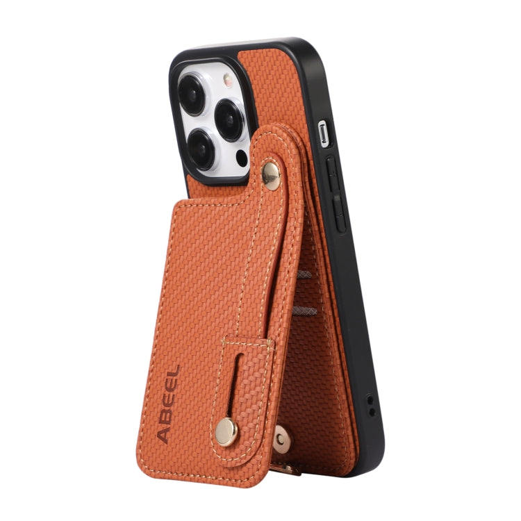 For iPhone 15 Pro ABEEL Carbon Fiber RFID Card Holder Phone Case(Brown) - HoMEdemic™ 