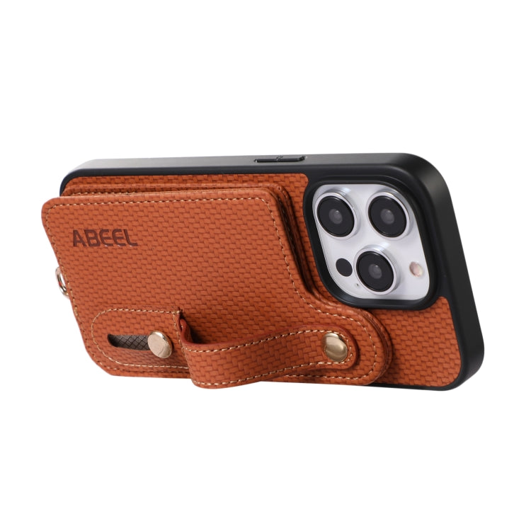 For iPhone 15 Pro ABEEL Carbon Fiber RFID Card Holder Phone Case(Brown) - HoMEdemic™ 