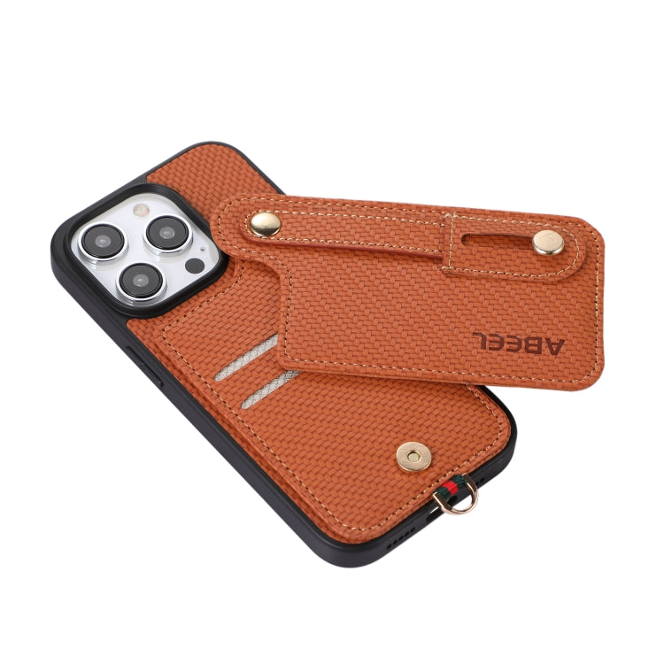 For iPhone 15 Pro ABEEL Carbon Fiber RFID Card Holder Phone Case(Brown) - HoMEdemic™ 