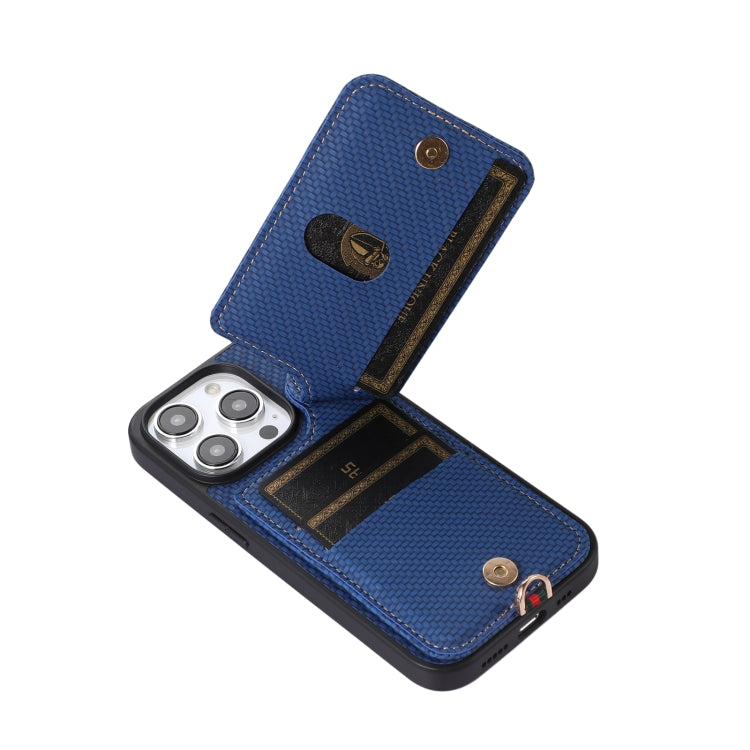 For iPhone 15 Pro ABEEL Carbon Fiber RFID Card Holder Phone Case(Blue) - HoMEdemic™ 