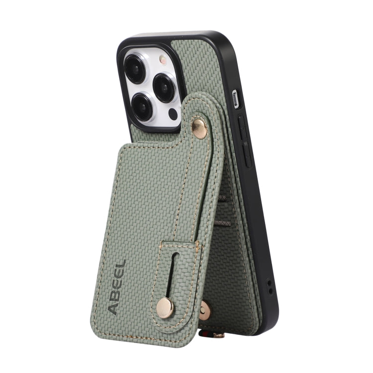 For iPhone 15 Pro ABEEL Carbon Fiber RFID Card Holder Phone Case(Green) - HoMEdemic™ 