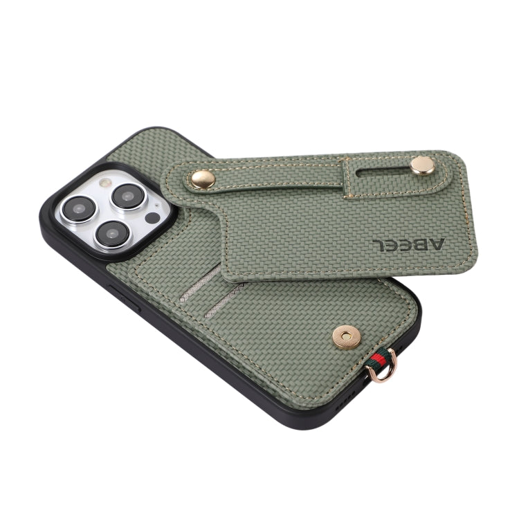 For iPhone 15 Pro ABEEL Carbon Fiber RFID Card Holder Phone Case(Green) - HoMEdemic™ 