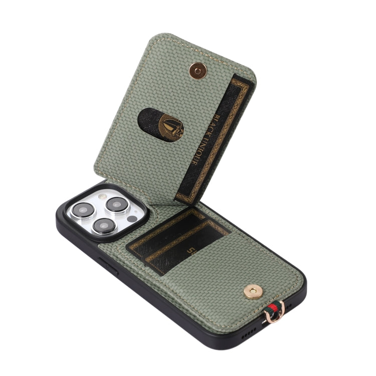 For iPhone 15 Pro ABEEL Carbon Fiber RFID Card Holder Phone Case(Green) - HoMEdemic™ 