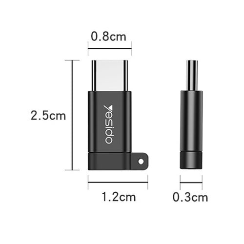 Yesido GS04 Type-C to Micro USB Mini Connector Adapter with Keychain(Black) - HoMEdemic™ 