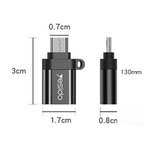 Yesido GS07 Micro USB to USB 2.0 OTG Mini Connector Adapter with Keychain(Black) - HoMEdemic™ 