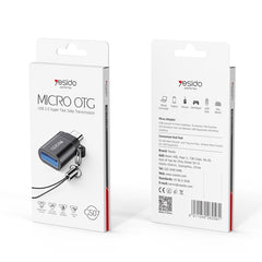 Yesido GS07 Micro USB to USB 2.0 OTG Mini Connector Adapter with Keychain(Black) - HoMEdemic™ 