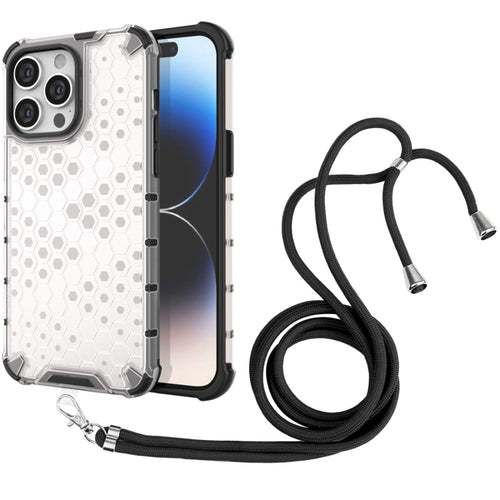 For iPhone 15 Pro Max Lanyard Honeycomb Phone Case(White) - HoMEdemic™ 