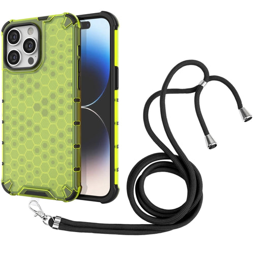 For iPhone 15 Pro Max Lanyard Honeycomb Phone Case(Green) - HoMEdemic™ 