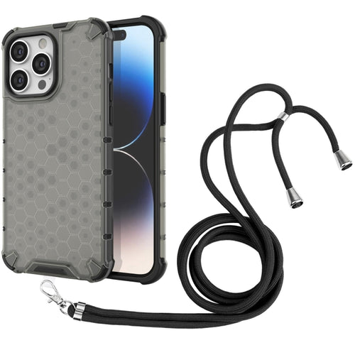 For iPhone 15 Pro Max Lanyard Honeycomb Phone Case(Black) - HoMEdemic™ 