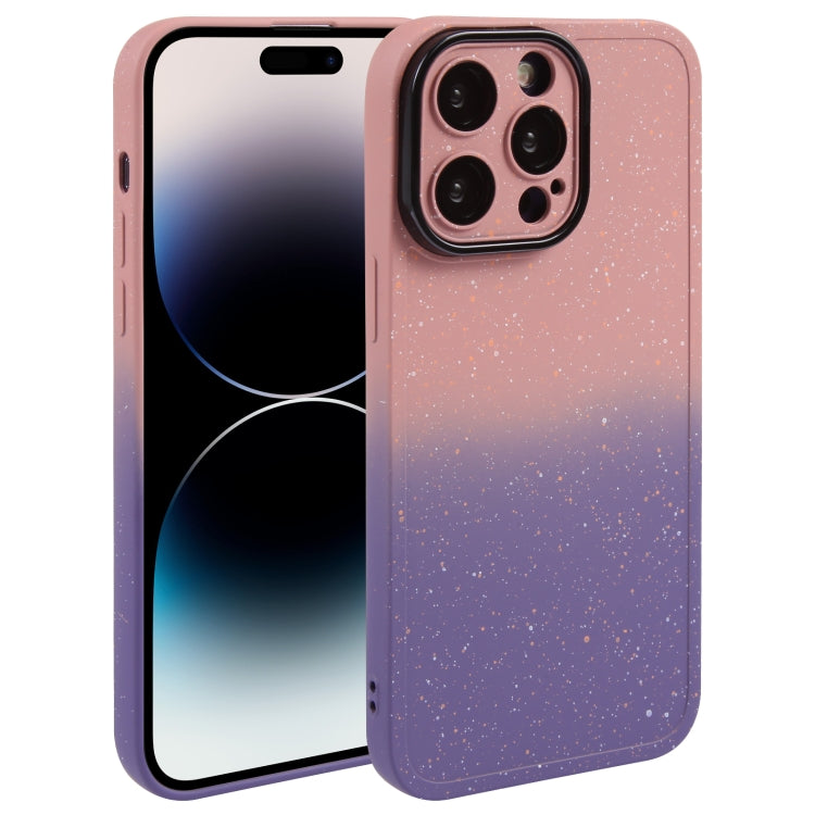 For iPhone 15 Pro Max Gradient Starry Silicone Phone Case with Lens Film(Pink Purple) - HoMEdemic™ 