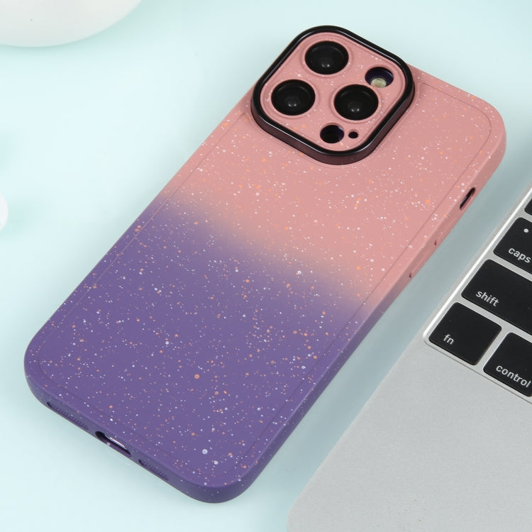 For iPhone 15 Pro Max Gradient Starry Silicone Phone Case with Lens Film(Pink Purple) - HoMEdemic™ 