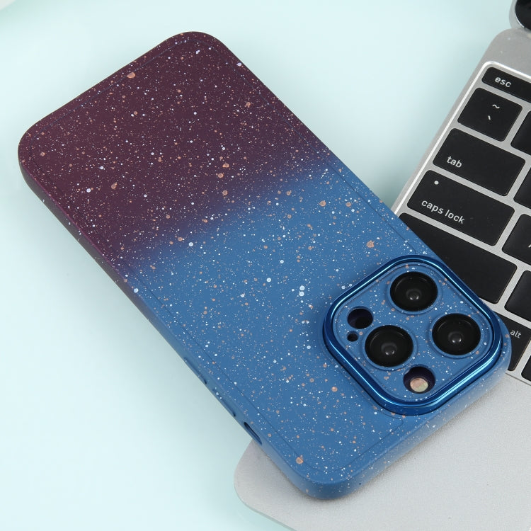 For iPhone 15 Pro Max Gradient Starry Silicone Phone Case with Lens Film(Blue Red) - HoMEdemic™ 