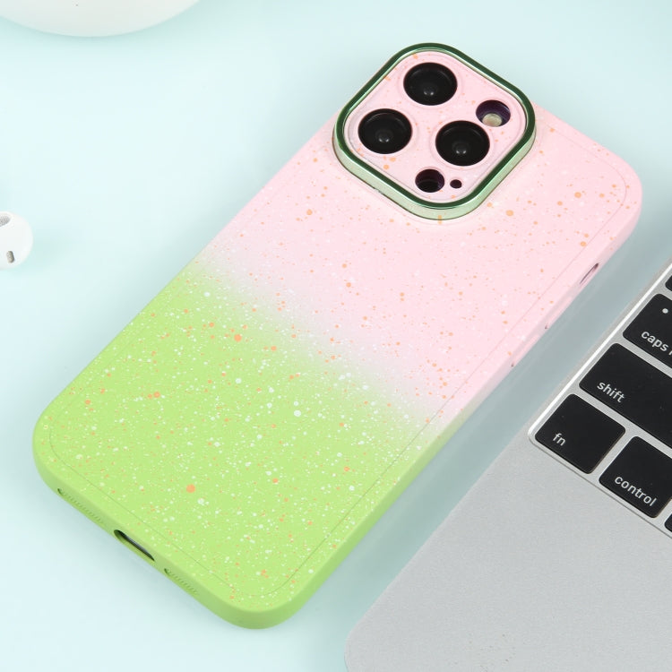 For iPhone 15 Pro Max Gradient Starry Silicone Phone Case with Lens Film(Pink Green) - HoMEdemic™ 
