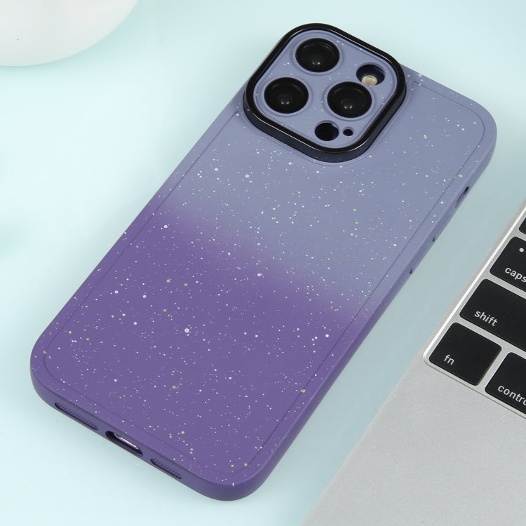 For iPhone 15 Pro Gradient Starry Silicone Phone Case with Lens Film(Grey Purple) - HoMEdemic™ 