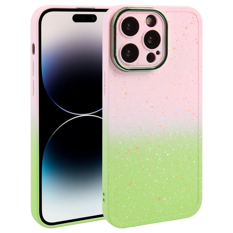 For iPhone 15 Pro Gradient Starry Silicone Phone Case with Lens Film(Pink Green) - HoMEdemic™ 
