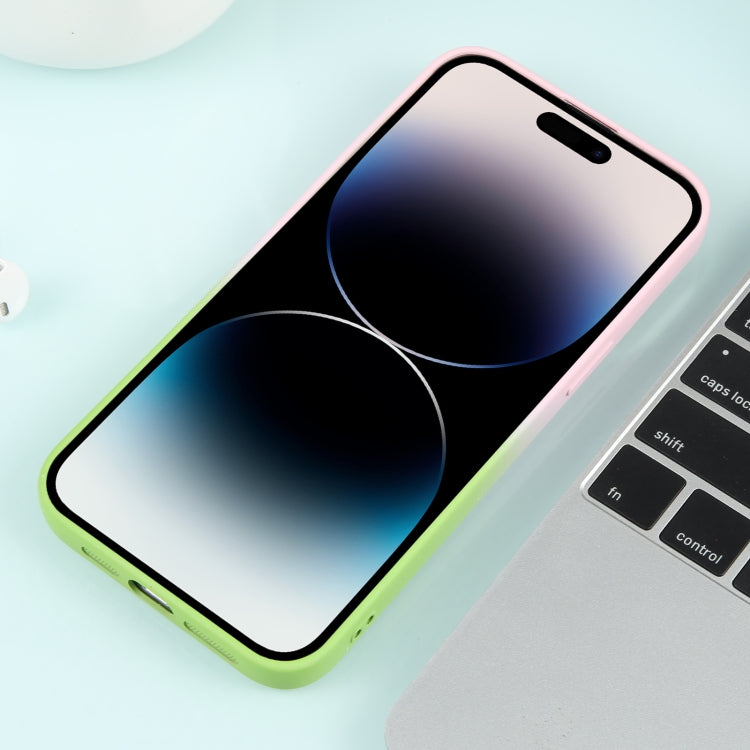 For iPhone 15 Pro Gradient Starry Silicone Phone Case with Lens Film(Pink Green) - HoMEdemic™ 