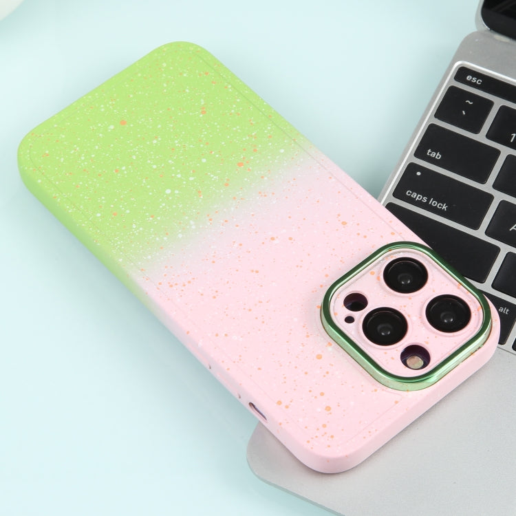 For iPhone 15 Pro Gradient Starry Silicone Phone Case with Lens Film(Pink Green) - HoMEdemic™ 