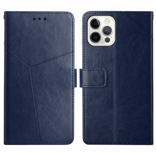 For iPhone 15 Pro Max HT01 Y-shaped Pattern Flip Leather Phone Case(Blue) - HoMEdemic™ 