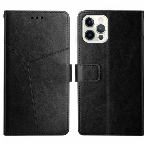 For iPhone 15 Pro Max HT01 Y-shaped Pattern Flip Leather Phone Case(Black) - HoMEdemic™ 