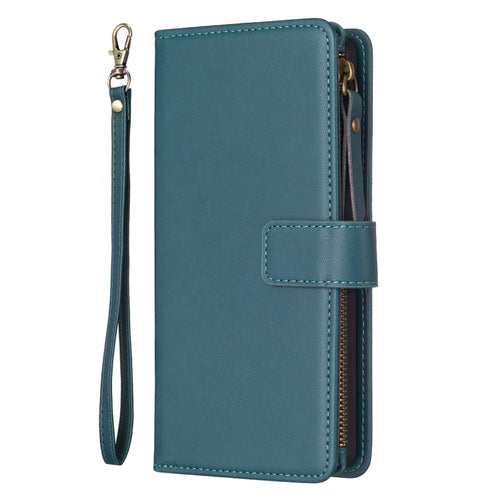 For iPhone 15 Pro Max 9 Card Slots Zipper Wallet Leather Flip Phone Case(Green) - HoMEdemic™ 