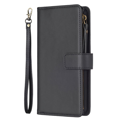 For iPhone 15 Pro Max 9 Card Slots Zipper Wallet Leather Flip Phone Case(Black) - HoMEdemic™ 