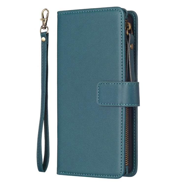 For iPhone 15 Pro 9 Card Slots Zipper Wallet Leather Flip Phone Case(Green) - HoMEdemic™ 