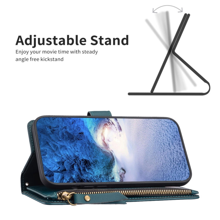 For iPhone 15 Pro 9 Card Slots Zipper Wallet Leather Flip Phone Case(Green) - HoMEdemic™ 