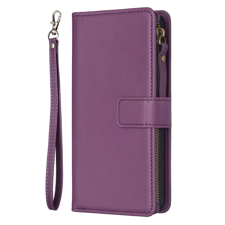 For iPhone 15 Pro 9 Card Slots Zipper Wallet Leather Flip Phone Case(Dark Purple) - HoMEdemic™ 