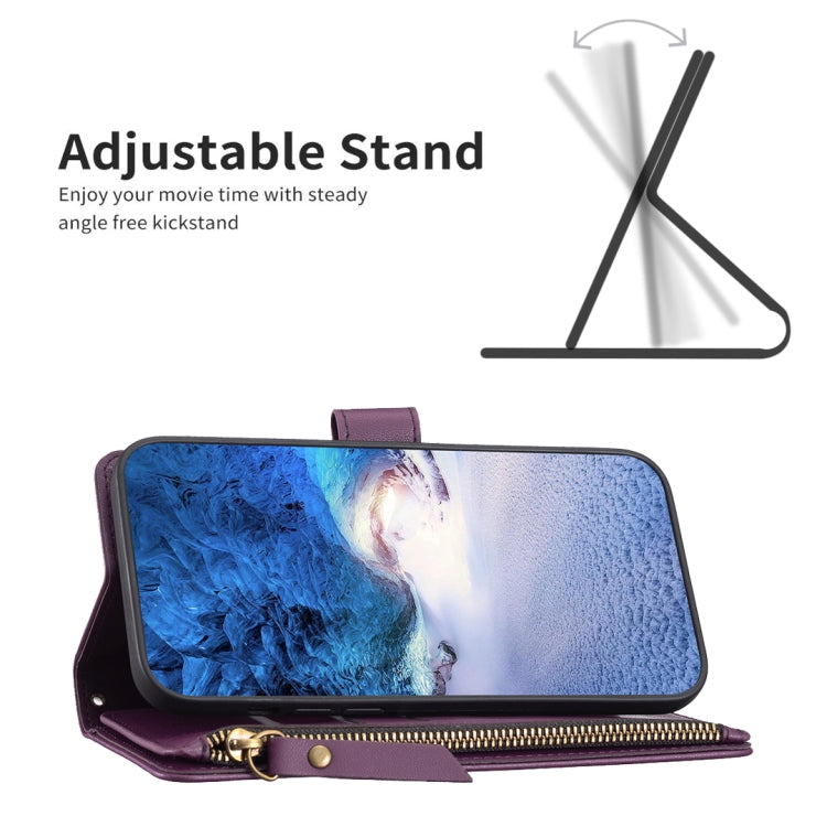 For iPhone 15 Pro 9 Card Slots Zipper Wallet Leather Flip Phone Case(Dark Purple) - HoMEdemic™ 