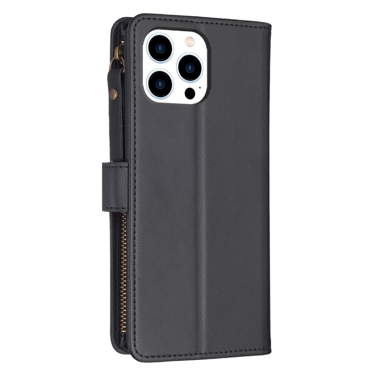 For iPhone 15 Pro 9 Card Slots Zipper Wallet Leather Flip Phone Case(Black) - HoMEdemic™ 