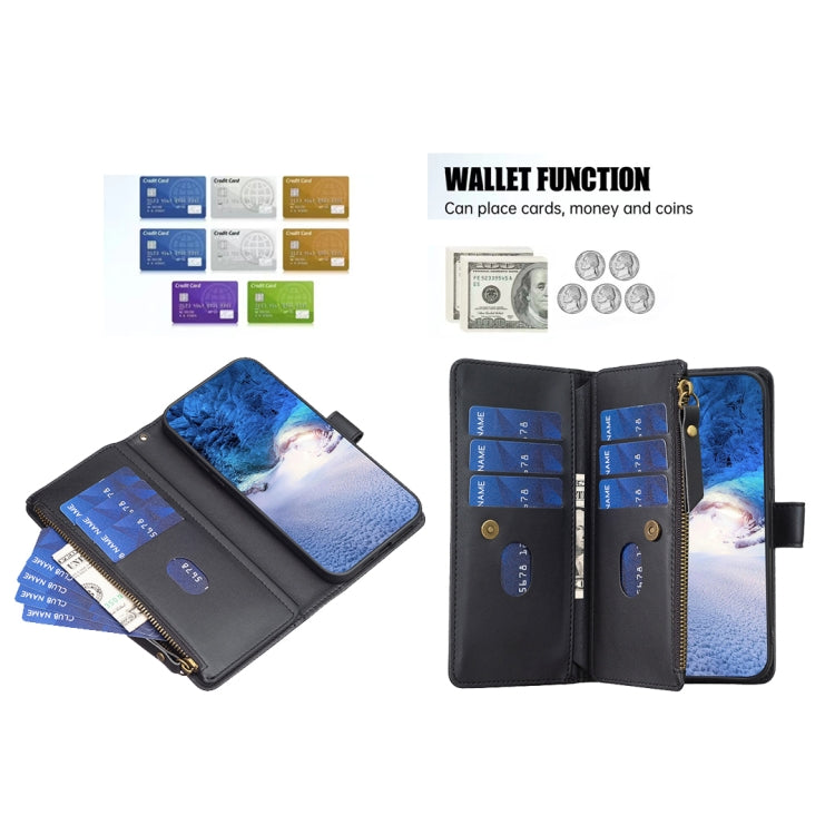 For iPhone 15 Pro 9 Card Slots Zipper Wallet Leather Flip Phone Case(Black) - HoMEdemic™ 