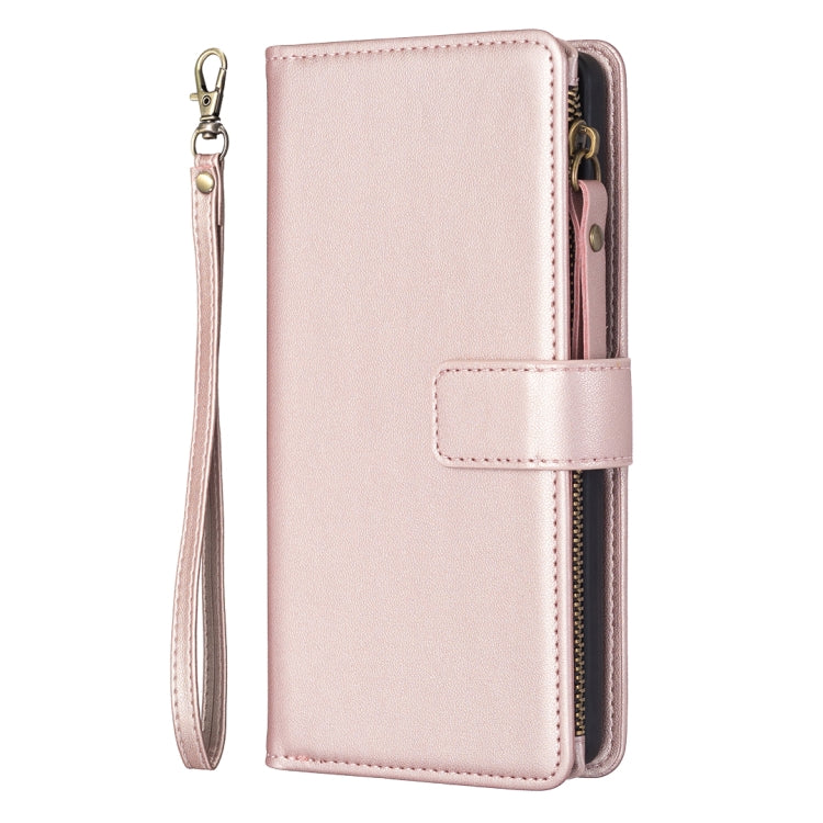 For iPhone 15 Pro 9 Card Slots Zipper Wallet Leather Flip Phone Case(Rose Gold) - HoMEdemic™ 