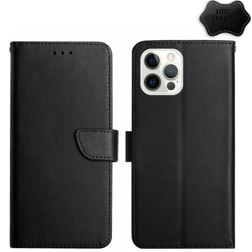 For iPhone 15 Pro Max Genuine Leather Fingerprint-proof Flip Phone Case(Black) - HoMEdemic™ 