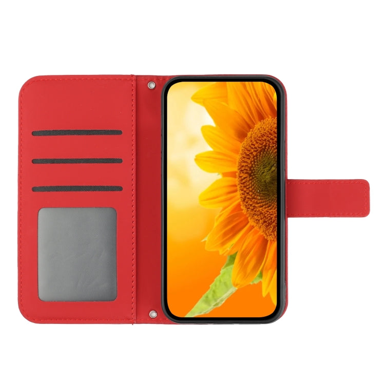 Skin Feel Sun Flower Embossed Flip Leather Phone Case with Lanyard, For iPhone 15 Pro, For iPhone 15 Plus - HoMEdemic™ 