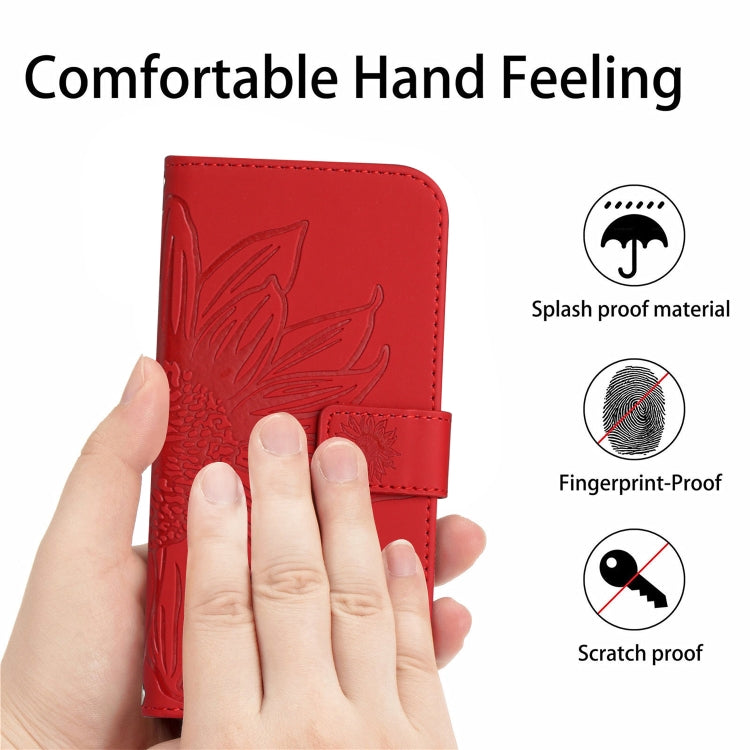 Skin Feel Sun Flower Embossed Flip Leather Phone Case with Lanyard, For iPhone 15 Pro, For iPhone 15 Plus - HoMEdemic™ 