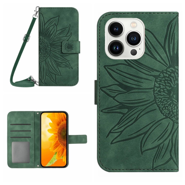 Skin Feel Sun Flower Embossed Flip Leather Phone Case with Lanyard, For iPhone 15 Pro, For iPhone 15 Plus - HoMEdemic™ 