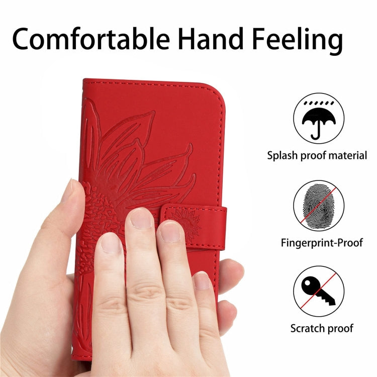 Skin Feel Sun Flower Embossed Flip Leather Phone Case with Lanyard, For iPhone 16e, For iPhone 16 Pro Max - HoMEdemic™ 