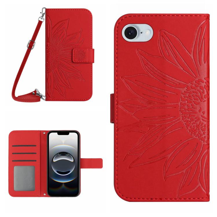 Skin Feel Sun Flower Embossed Flip Leather Phone Case with Lanyard, For iPhone 16e, For iPhone 16 Pro Max - HoMEdemic™ 