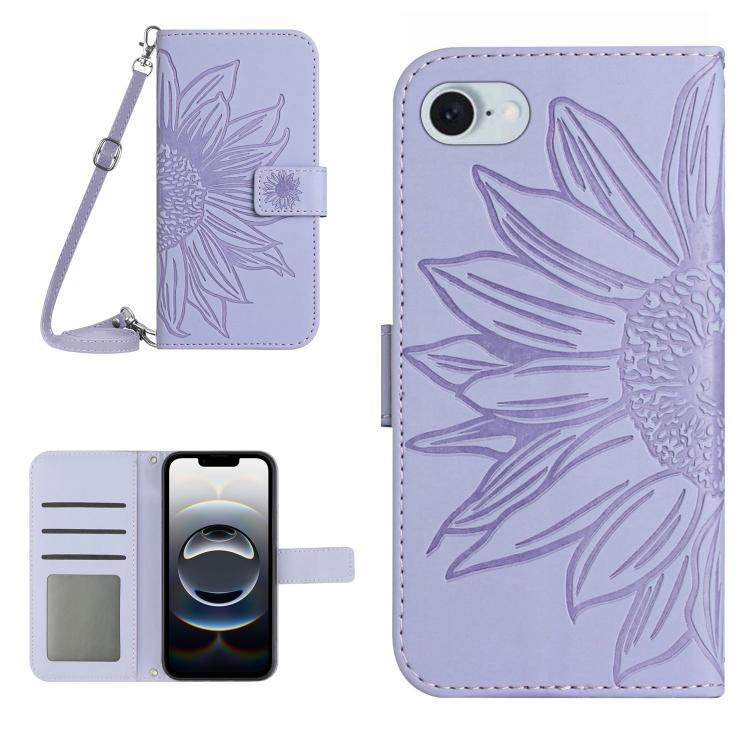 Skin Feel Sun Flower Embossed Flip Leather Phone Case with Lanyard, For iPhone 16e, For iPhone 16 Pro Max - HoMEdemic™ 