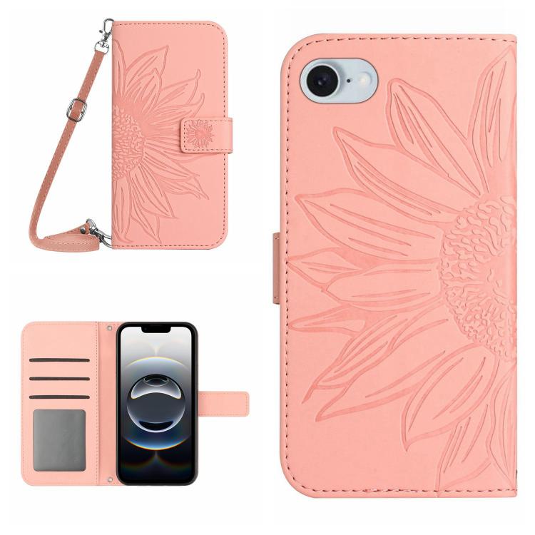 Skin Feel Sun Flower Embossed Flip Leather Phone Case with Lanyard, For iPhone 16e, For iPhone 16 Pro Max - HoMEdemic™ 