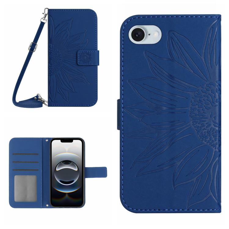 Skin Feel Sun Flower Embossed Flip Leather Phone Case with Lanyard, For iPhone 16e, For iPhone 16 Pro Max - HoMEdemic™ 