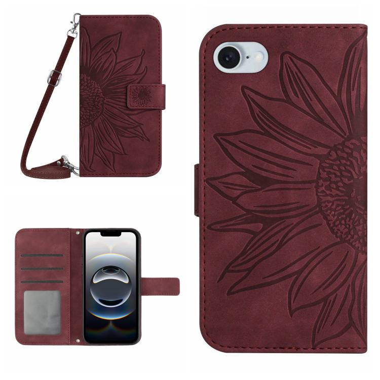 Skin Feel Sun Flower Embossed Flip Leather Phone Case with Lanyard, For iPhone 16e, For iPhone 16 Pro Max - HoMEdemic™ 