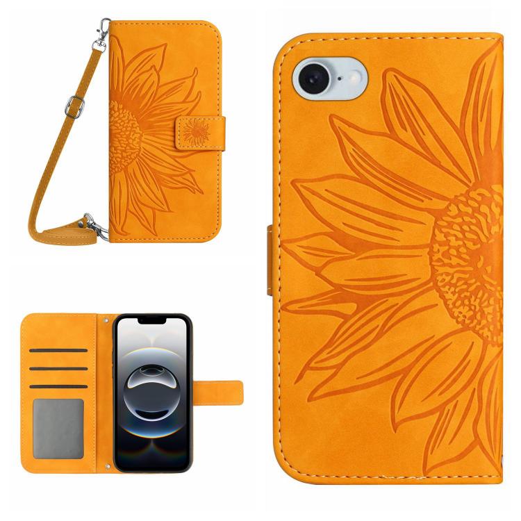 Skin Feel Sun Flower Embossed Flip Leather Phone Case with Lanyard, For iPhone 16e, For iPhone 16 Pro Max - HoMEdemic™ 