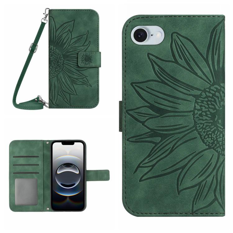 Skin Feel Sun Flower Embossed Flip Leather Phone Case with Lanyard, For iPhone 16e, For iPhone 16 Pro Max - HoMEdemic™ 