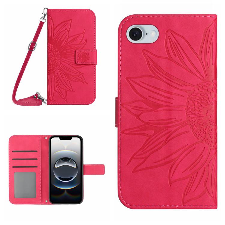 Skin Feel Sun Flower Embossed Flip Leather Phone Case with Lanyard, For iPhone 16e, For iPhone 16 Pro Max - HoMEdemic™ 