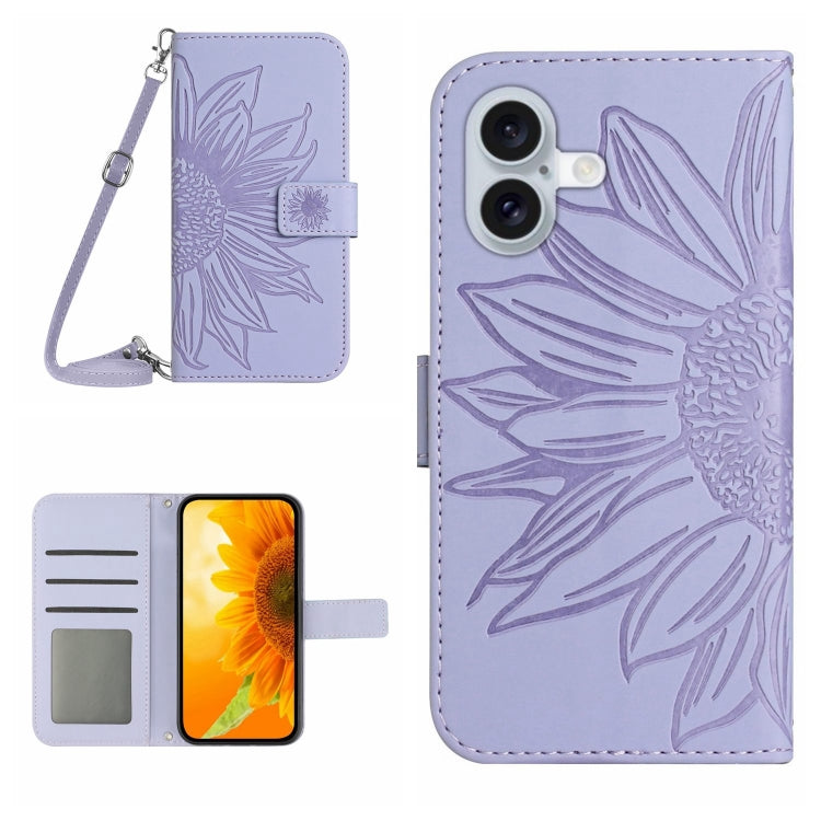 Skin Feel Sun Flower Embossed Flip Leather Phone Case with Lanyard, For iPhone 16 Pro, For iPhone 16 Plus - HoMEdemic™ 